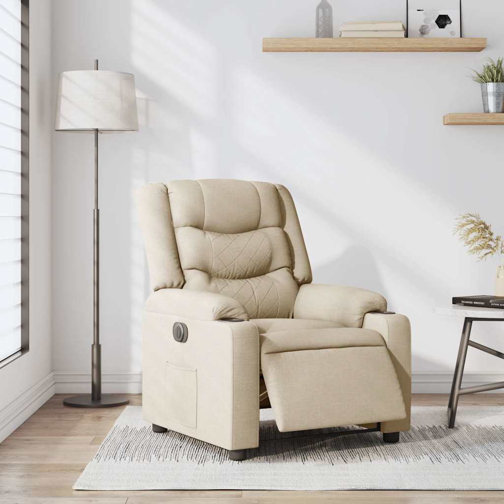 vidaXL Fotoliu rabatabil electric, crem, material textil