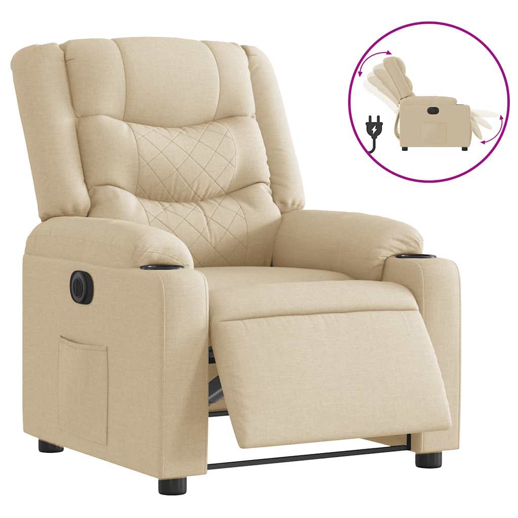 vidaXL Fotoliu rabatabil electric, crem, material textil