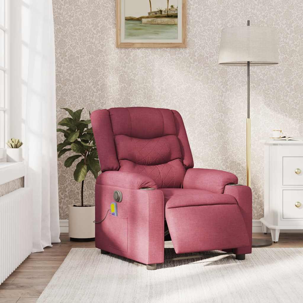 vidaXL Fotoliu electric de masaj rabatabil, roșu vin, textil vidaXL Fotoliu electric de masaj rabatabil, roșu vin, textil
