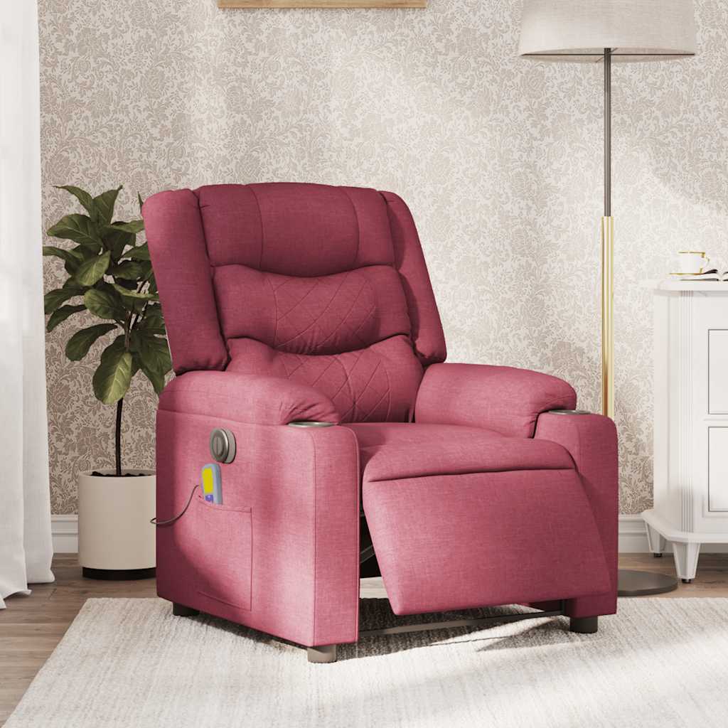vidaXL Fotoliu electric de masaj rabatabil, roșu vin, textil vidaXL Fotoliu electric de masaj rabatabil, roșu vin, textil