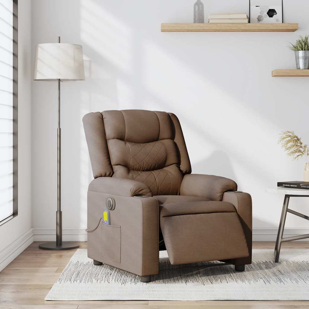 vidaXL Fotoliu electric de masaj rabatabil, maro, textil