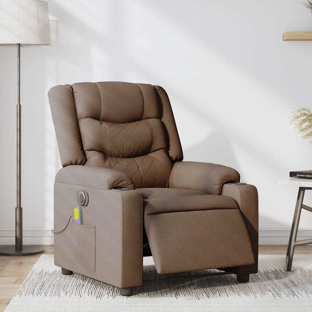 vidaXL Fotoliu electric de masaj rabatabil, maro, textil