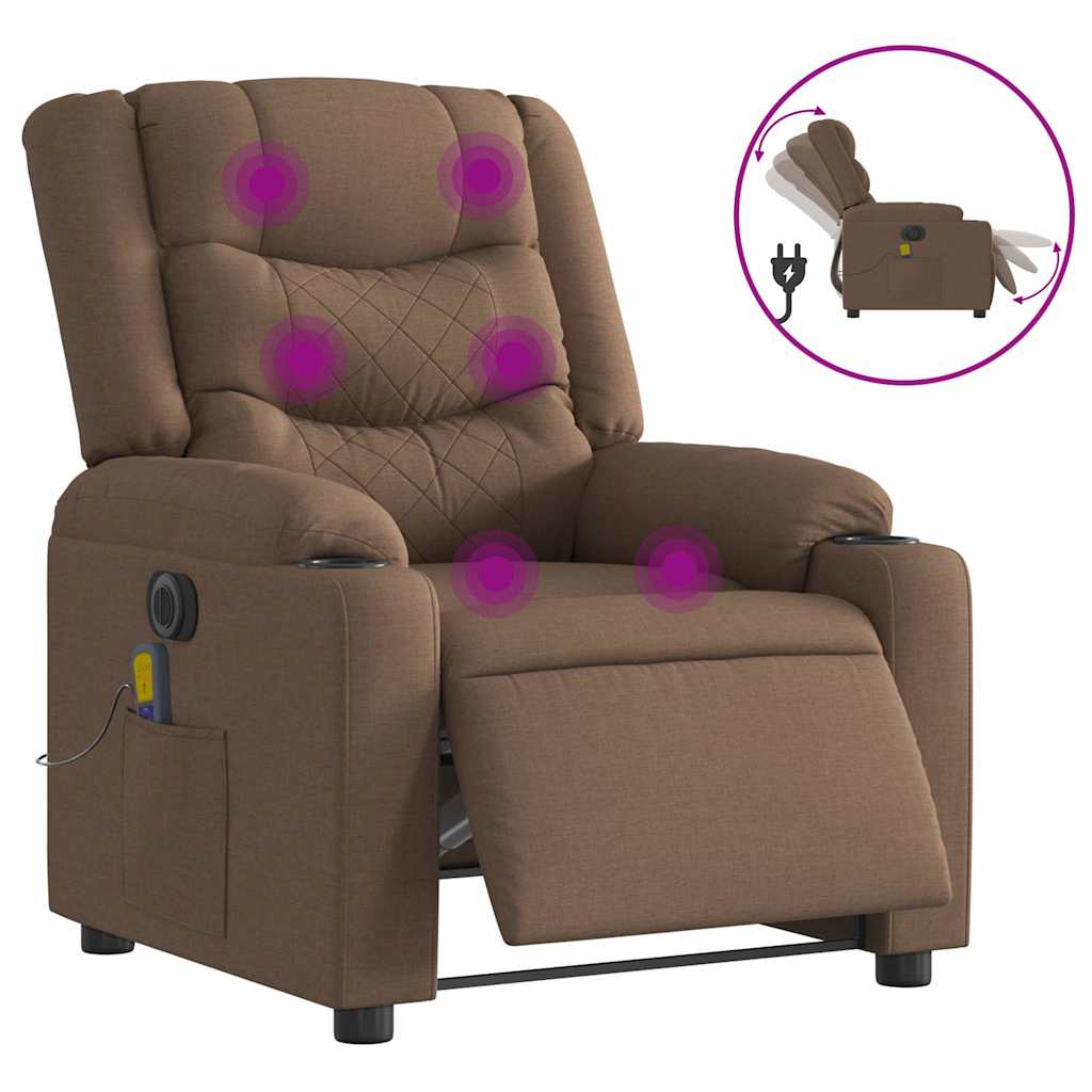 vidaXL Fotoliu electric de masaj rabatabil, maro, textil