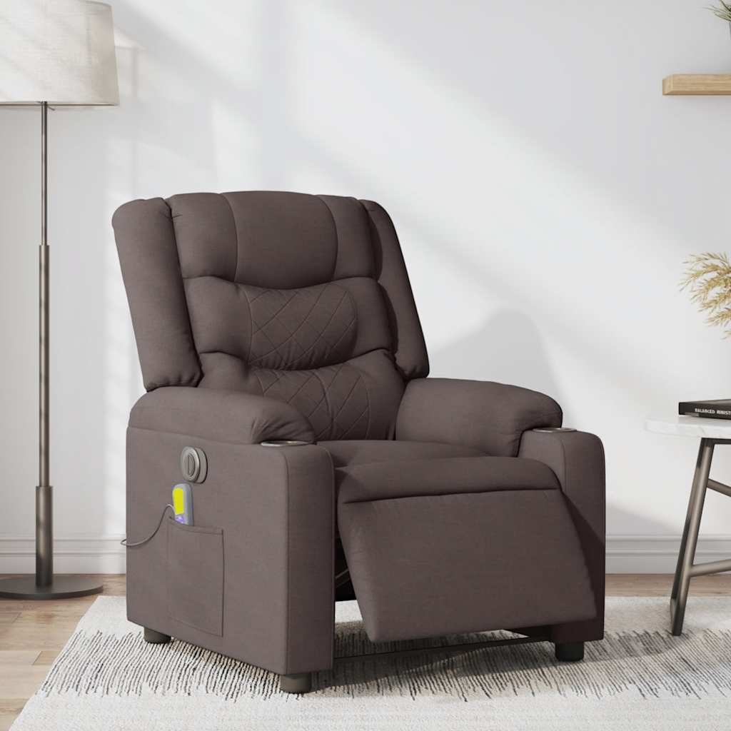 vidaXL Fotoliu electric de masaj rabatabil, maro închis, textil