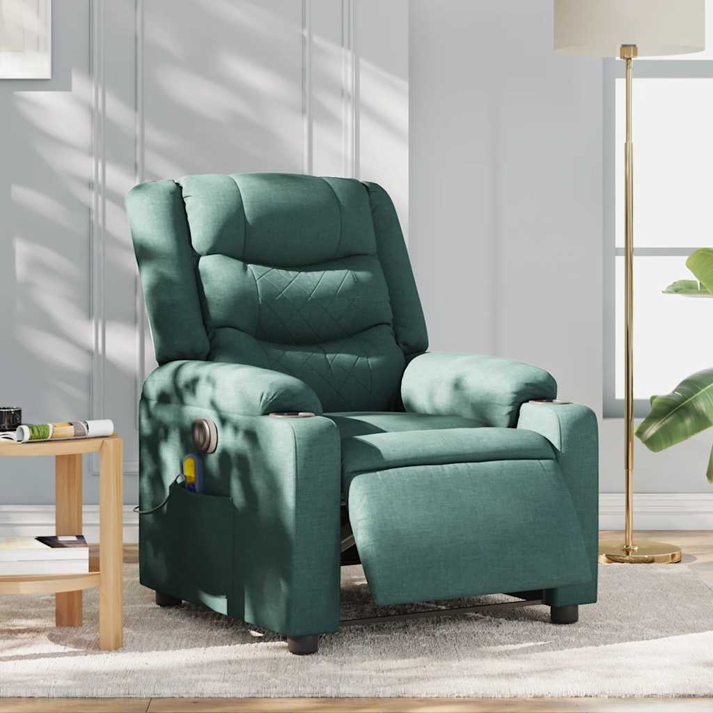 vidaXL Fotoliu electric de masaj rabatabil, verde închis, textil