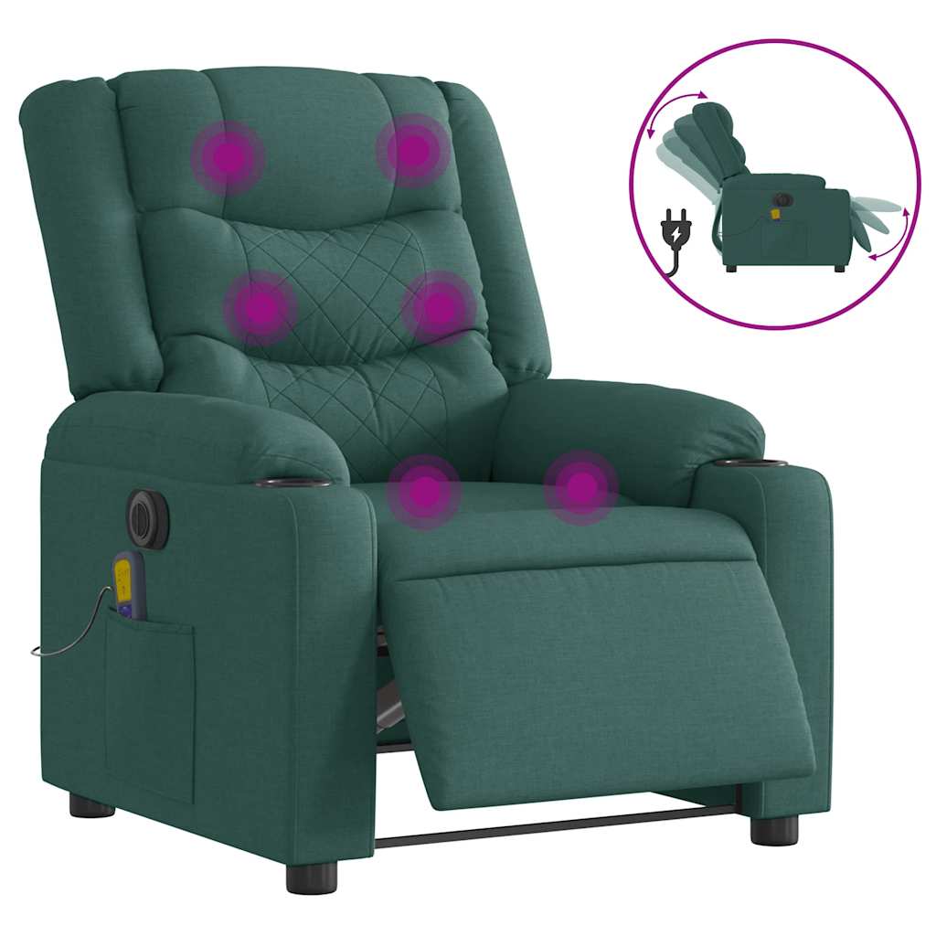 vidaXL Fotoliu electric de masaj rabatabil, verde închis, textil