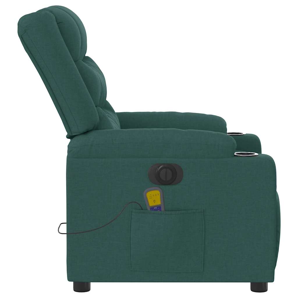 vidaXL Fotoliu electric de masaj rabatabil, verde închis, textil