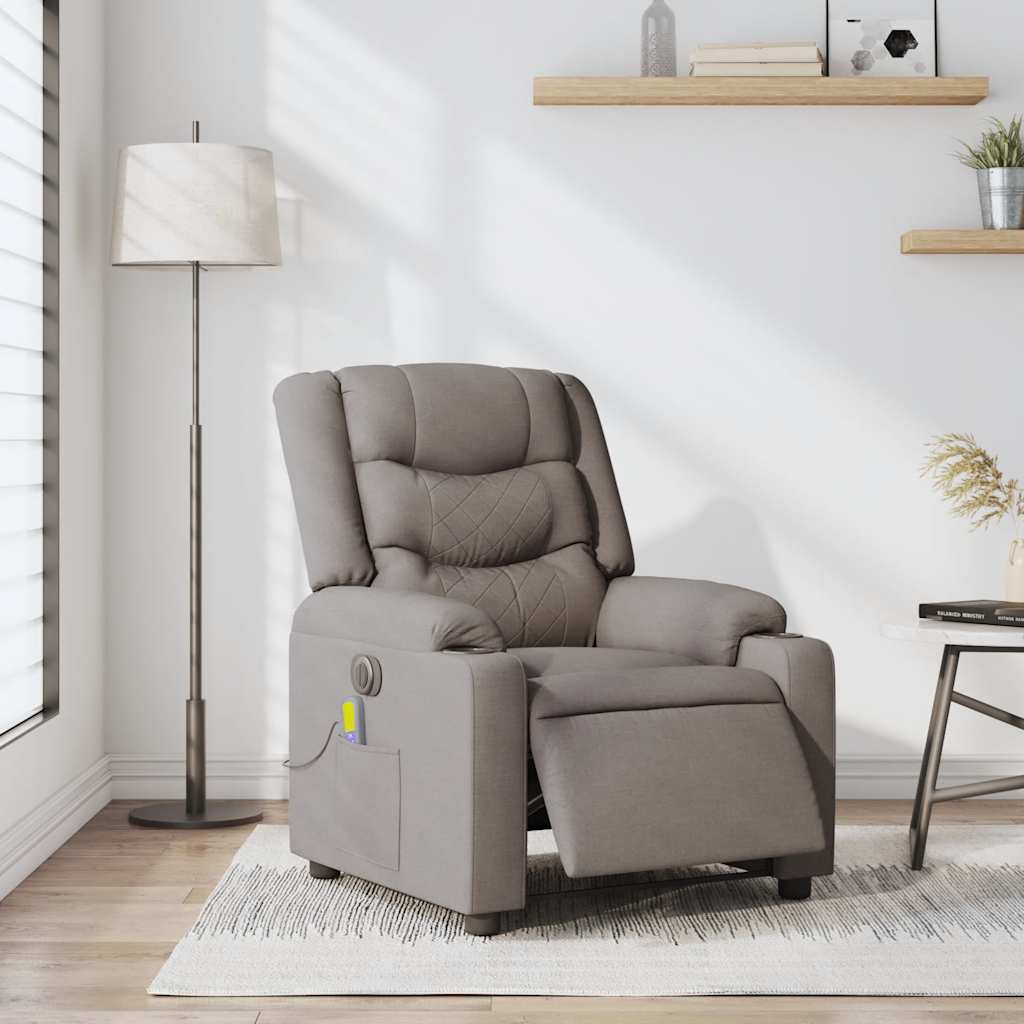 vidaXL Fotoliu electric de masaj rabatabil, gri taupe, textil