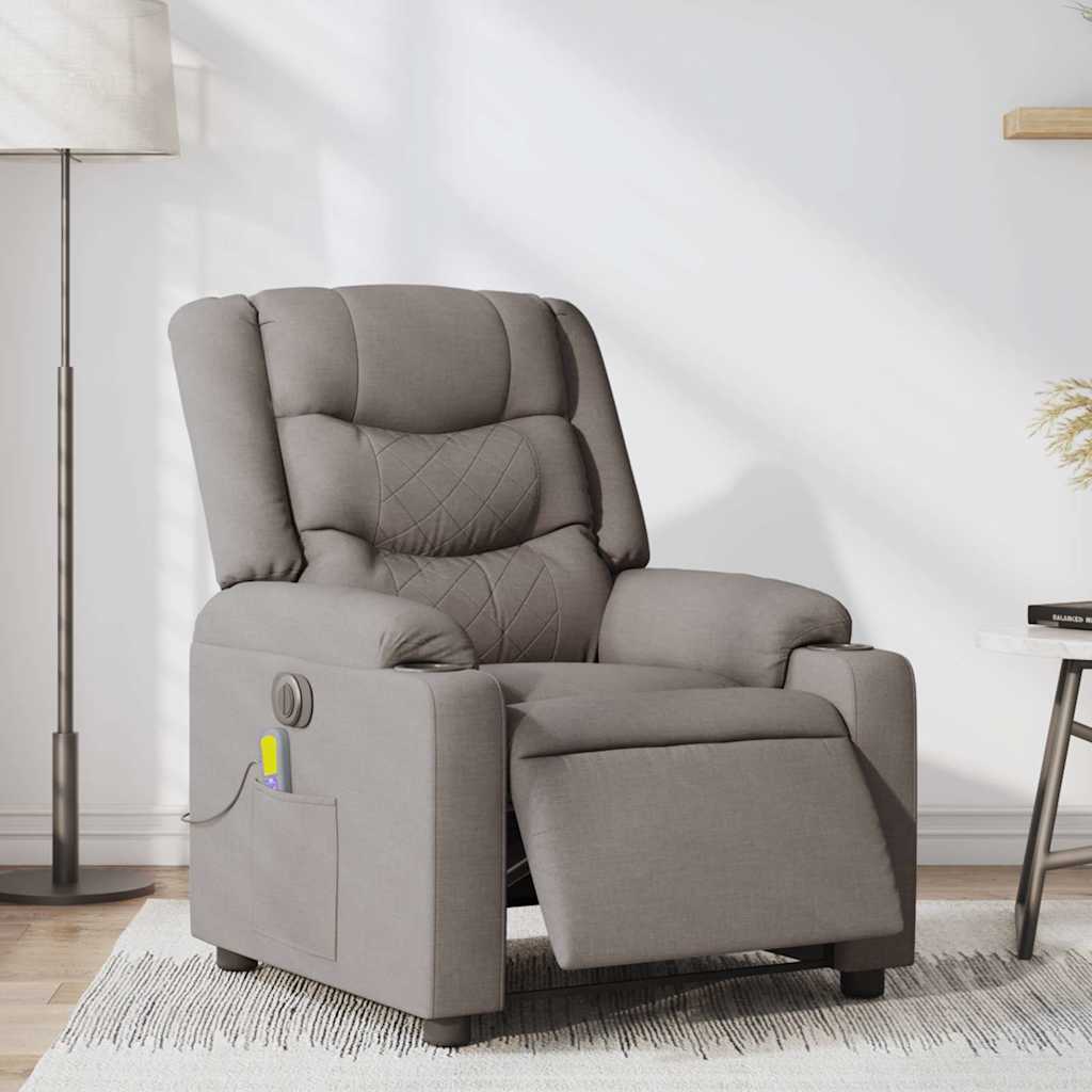 vidaXL Fotoliu electric de masaj rabatabil, gri taupe, textil