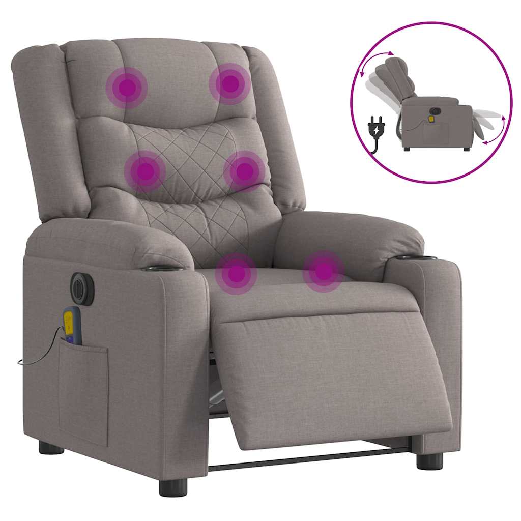 vidaXL Fotoliu electric de masaj rabatabil, gri taupe, textil