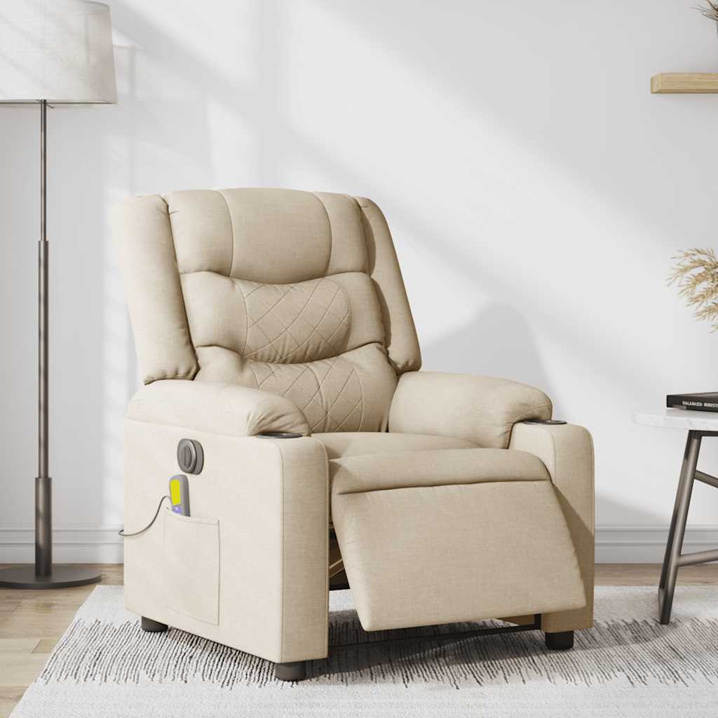 vidaXL Fotoliu electric de masaj rabatabil, crem, textil
