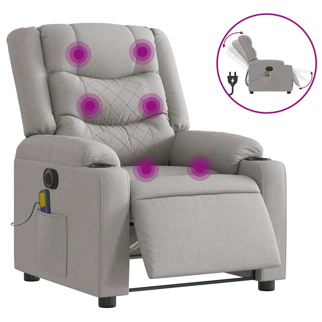 vidaXL Scaun reclinabil electric pentru masaj Cloud Grey Fabric vidaXL Scaun reclinabil electric pentru masaj Cloud Grey Fabric