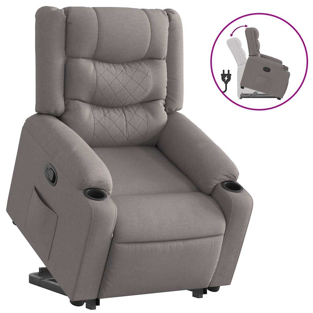 vidaXL Fotoliu rabatabil cu ridicare pe verticală, gri taupe, textil vidaXL Fotoliu rabatabil cu ridicare pe verticală, gri taupe, textil