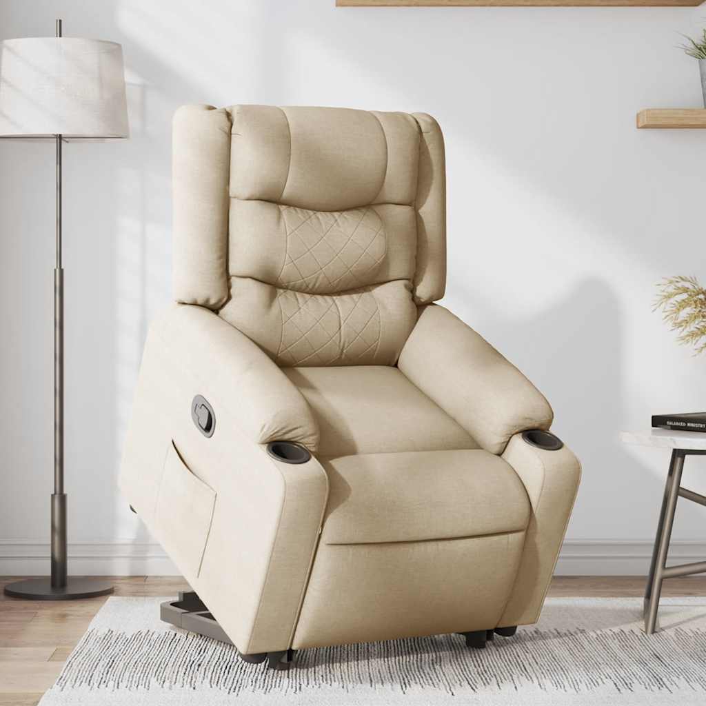 vidaXL Fotoliu rabatabil cu ridicare pe verticală, crem, textil