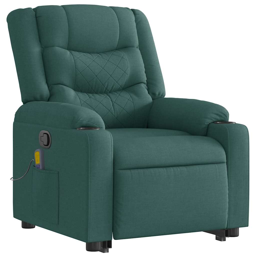 vidaXL Fotoliu rabatabil de masaj, cu ridicare, verde închis, textil