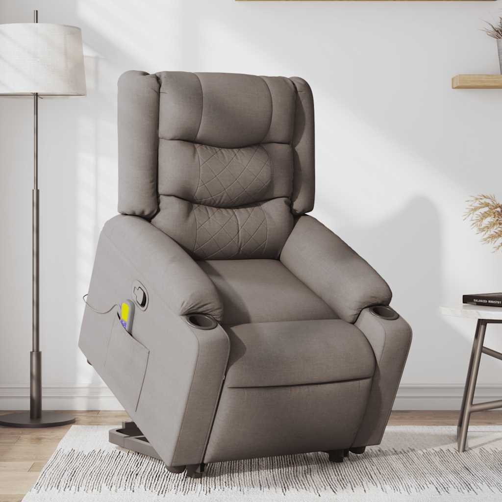 vidaXL Fotoliu rabatabil de masaj cu ridicare, gri taupe, textil