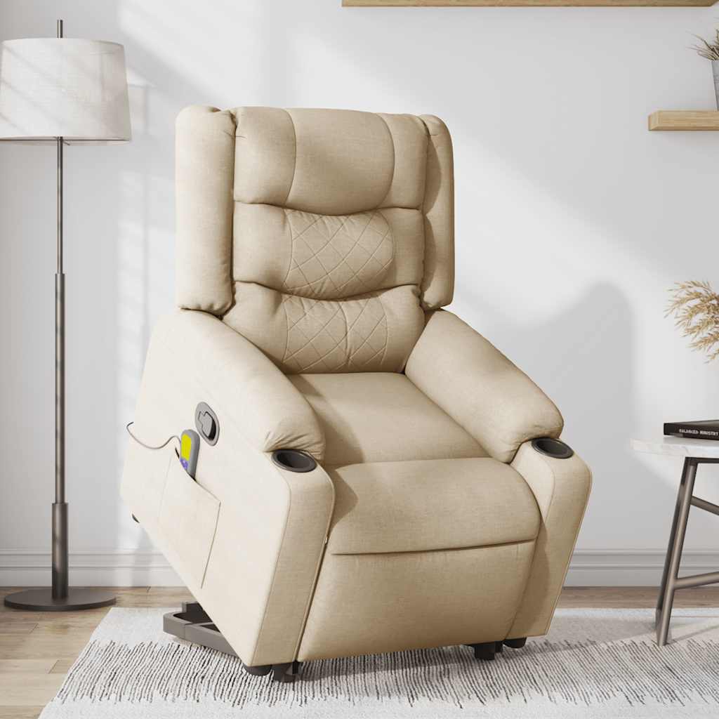 vidaXL Fotoliu masaj rabatabil cu ridicare, crem, material textil