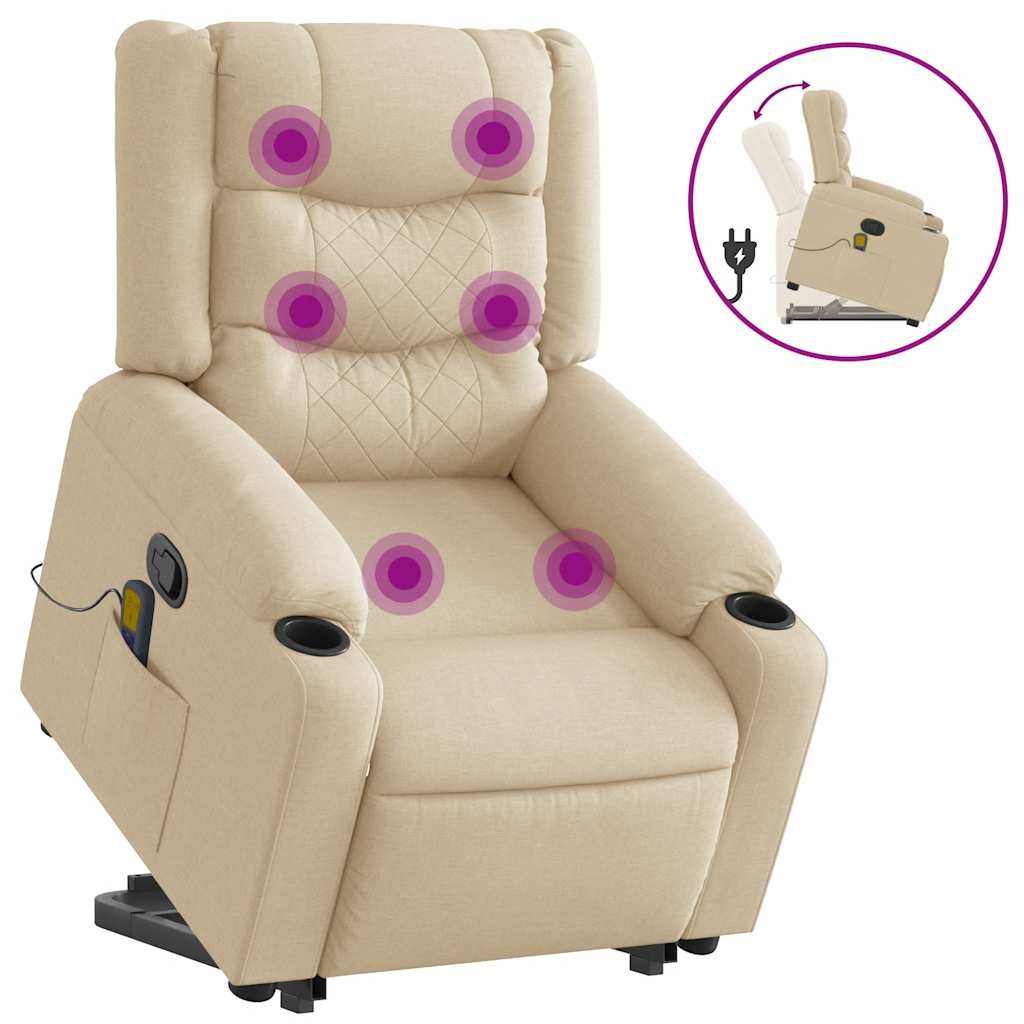 vidaXL Fotoliu masaj rabatabil cu ridicare, crem, material textil