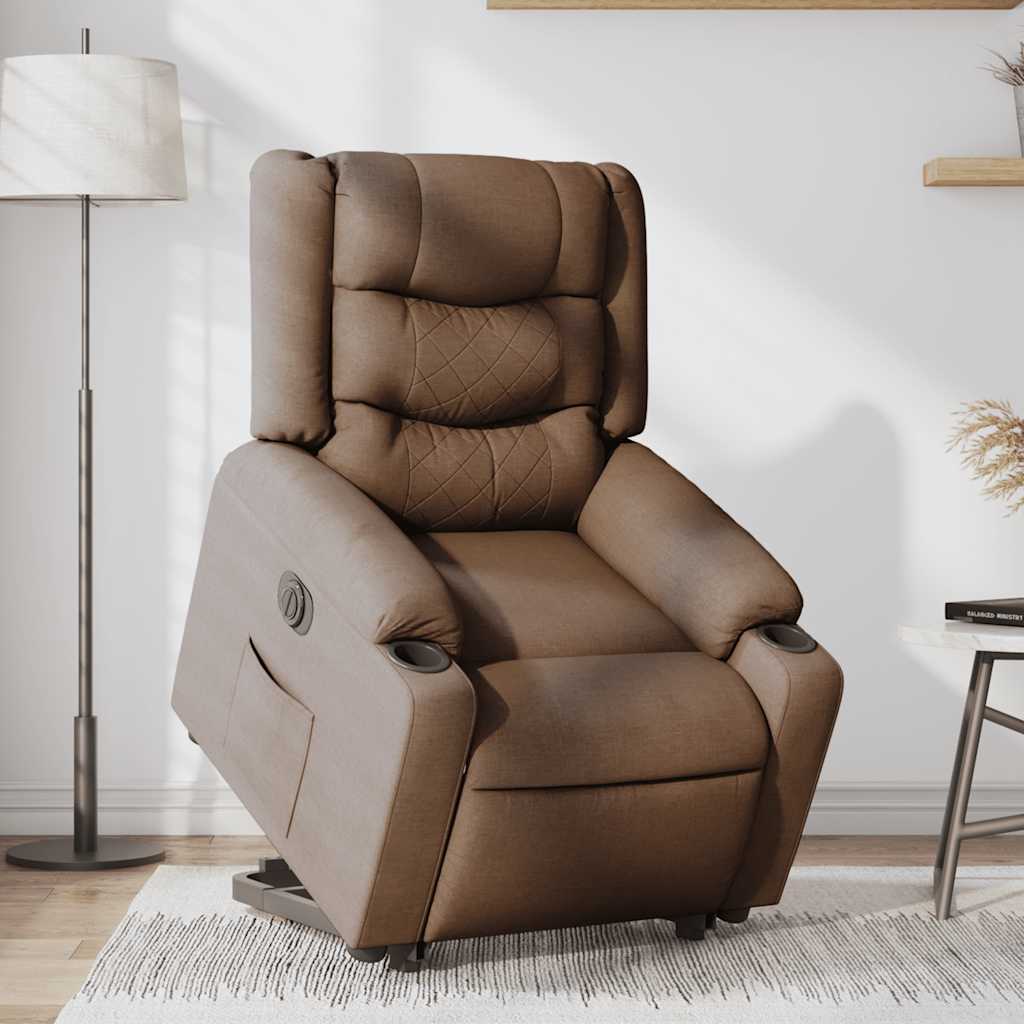 vidaXL Fotoliu electric rabatabil cu ridicare, maro, textil