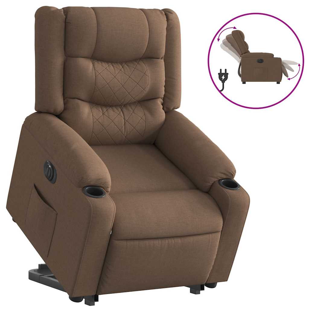 vidaXL Fotoliu electric rabatabil cu ridicare, maro, textil