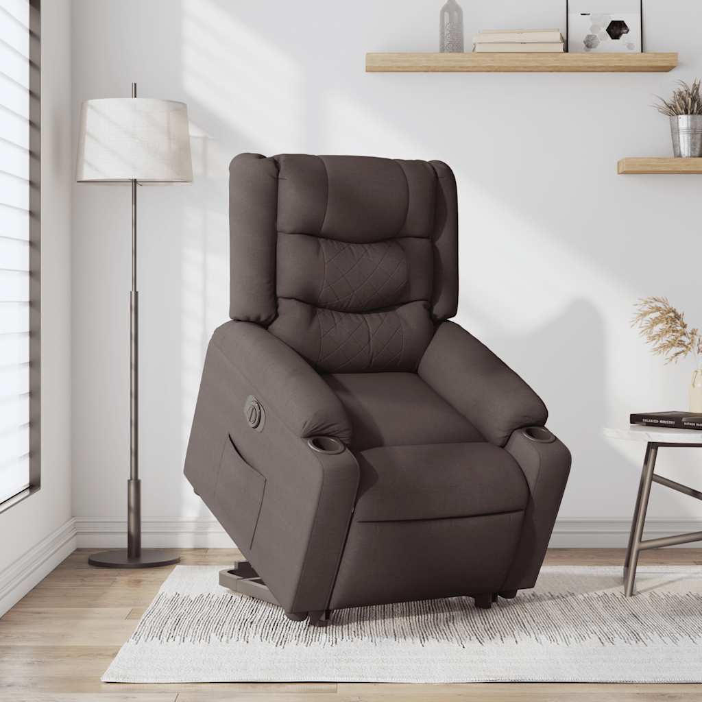 vidaXL Fotoliu electric rabatabil cu ridicare, maro închis, textil