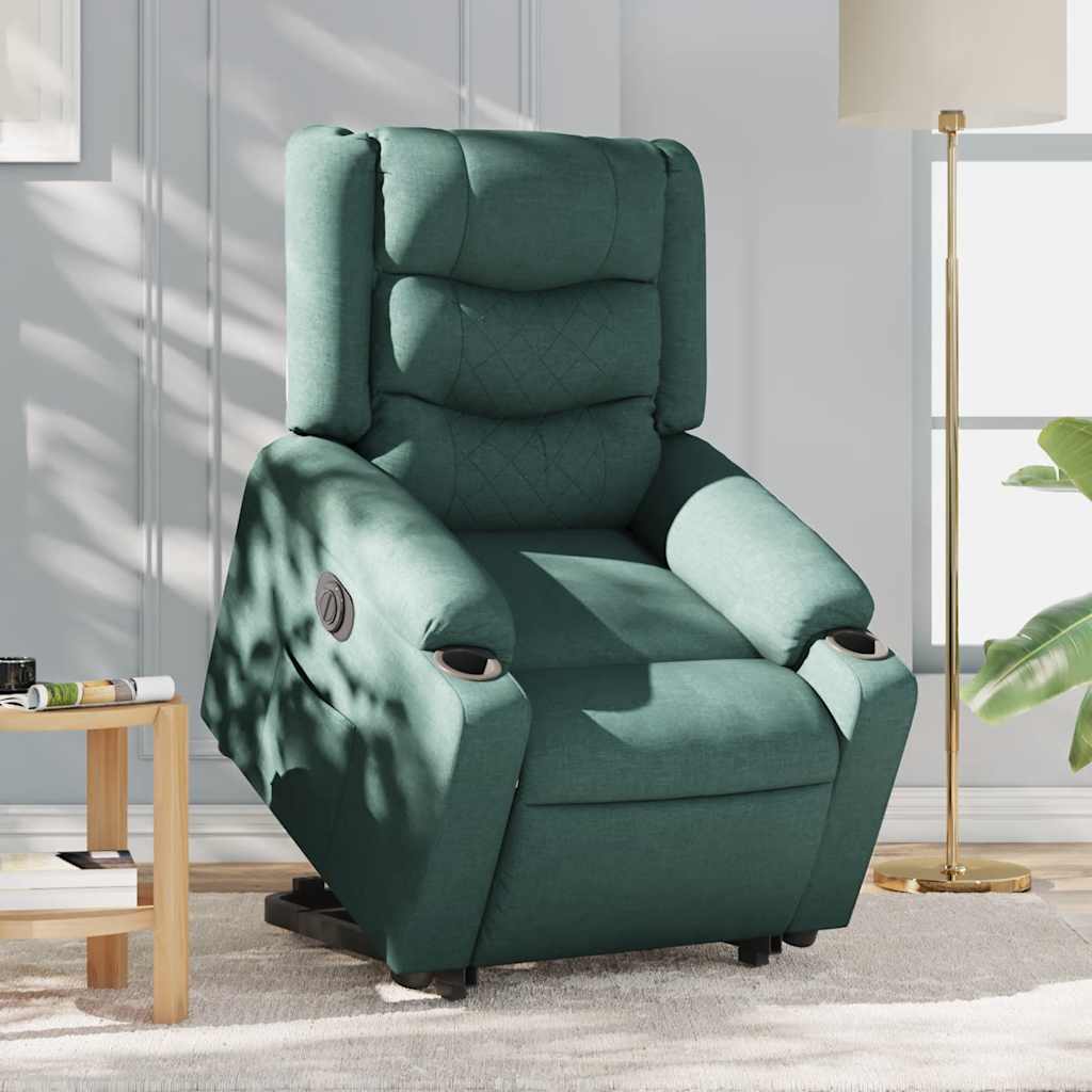 vidaXL Fotoliu electric rabatabil cu ridicare, verde închis, textil