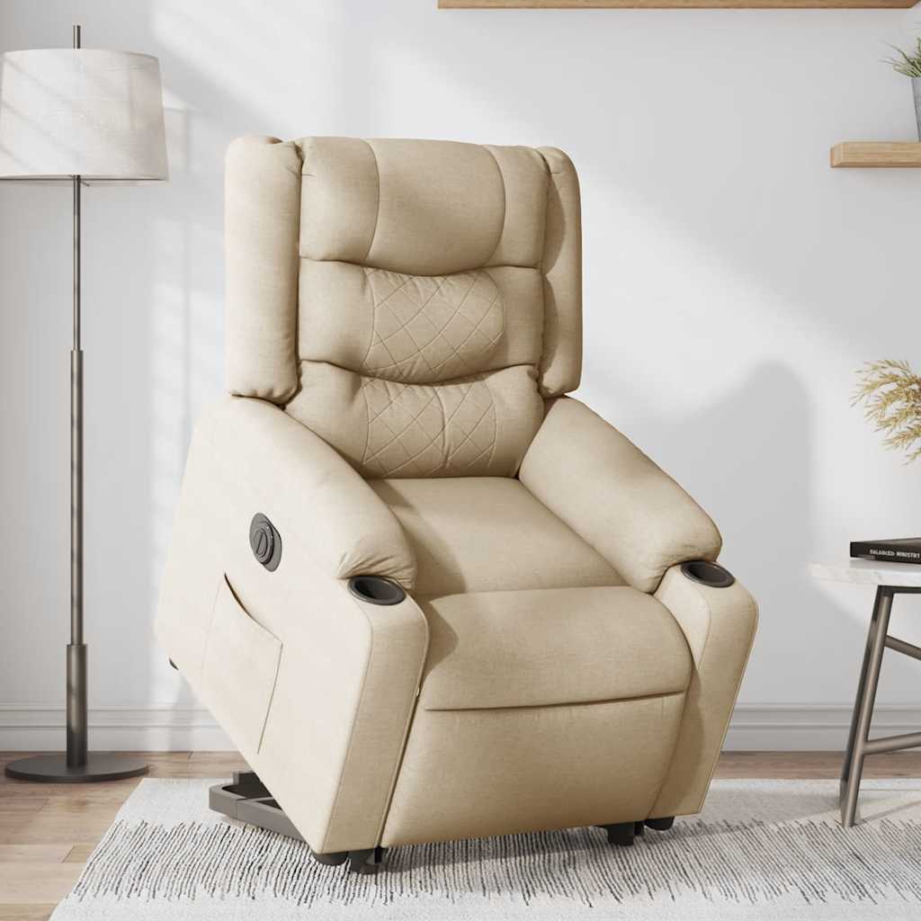 vidaXL Fotoliu electric rabatabil cu ridicare, crem, textil