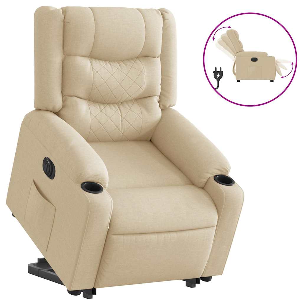 vidaXL Fotoliu electric rabatabil cu ridicare, crem, textil