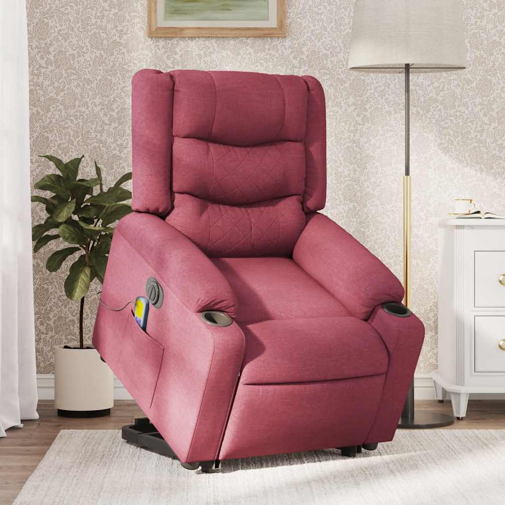 vidaXL Fotoliu de masaj electric rabatabil cu ridicare roșu vin textil