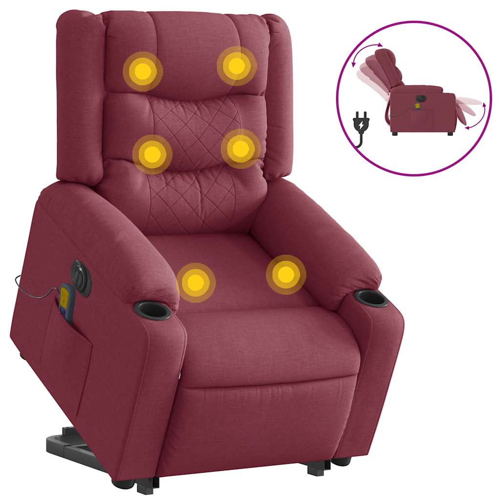 vidaXL Fotoliu de masaj electric rabatabil cu ridicare roșu vin textil