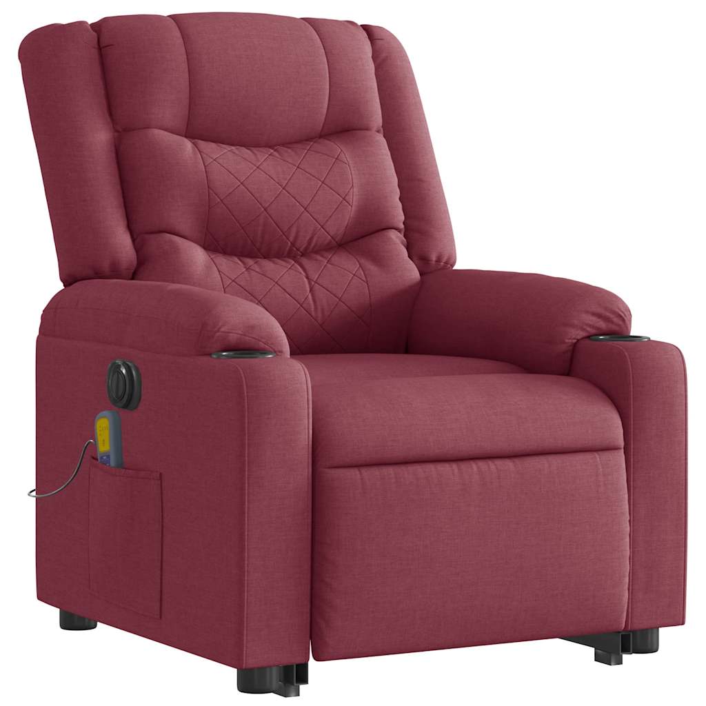 vidaXL Fotoliu de masaj electric rabatabil cu ridicare roșu vin textil
