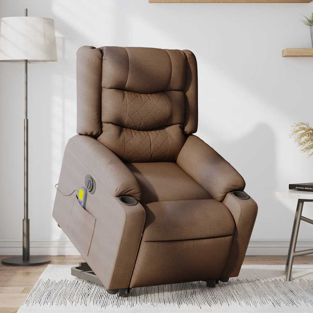 vidaXL Fotoliu electric de masaj rabatabil cu ridicare, maro, textil vidaXL Fotoliu electric de masaj rabatabil cu ridicare, maro, textil
