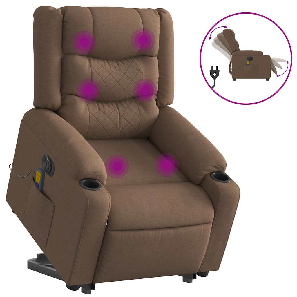 vidaXL Fotoliu electric de masaj rabatabil cu ridicare, maro, textil vidaXL Fotoliu electric de masaj rabatabil cu ridicare, maro, textil