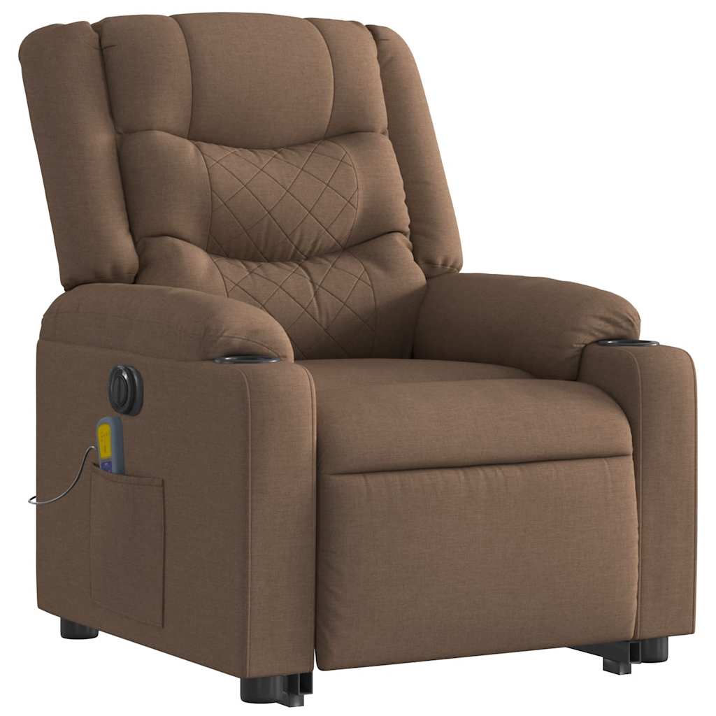 vidaXL Fotoliu electric de masaj rabatabil cu ridicare, maro, textil vidaXL Fotoliu electric de masaj rabatabil cu ridicare, maro, textil