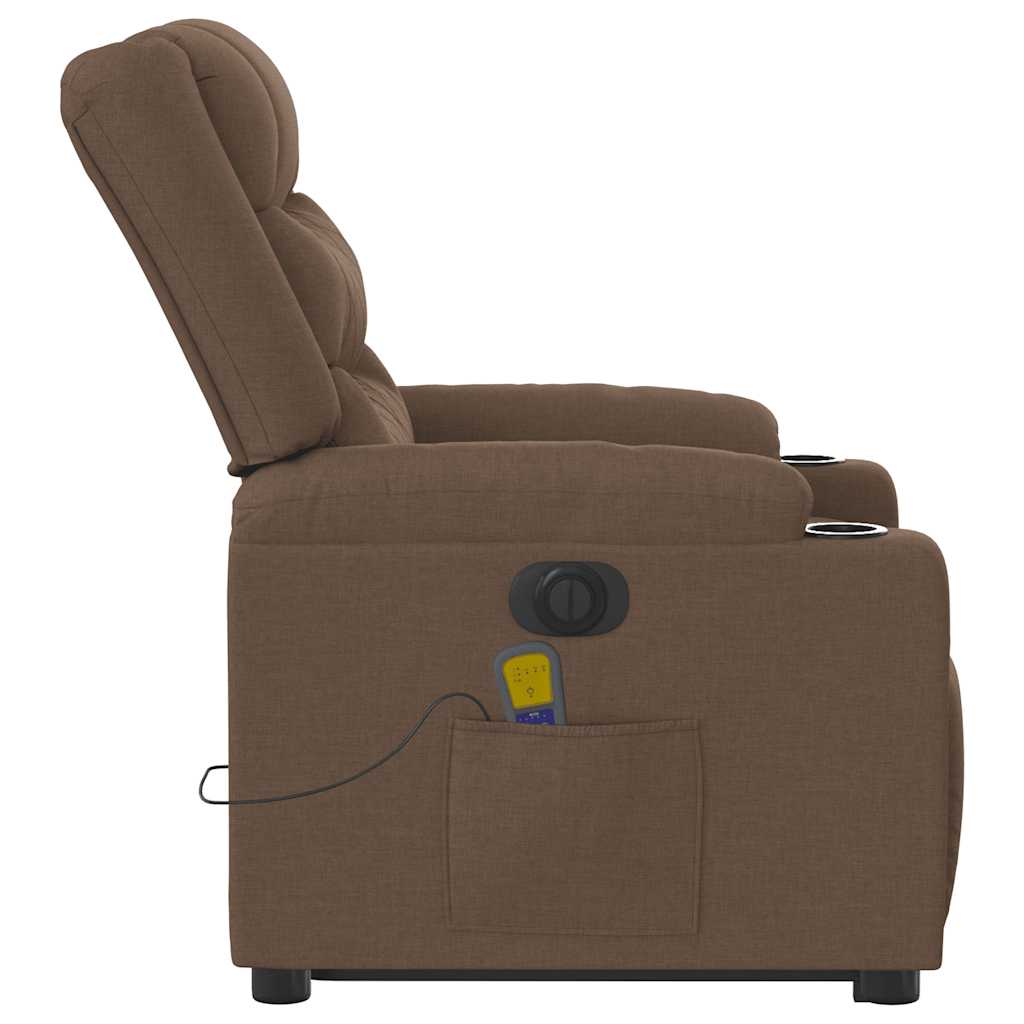 vidaXL Fotoliu electric de masaj rabatabil cu ridicare, maro, textil vidaXL Fotoliu electric de masaj rabatabil cu ridicare, maro, textil