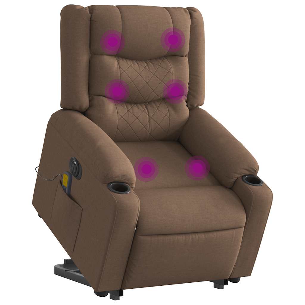 vidaXL Fotoliu electric de masaj rabatabil cu ridicare, maro, textil vidaXL Fotoliu electric de masaj rabatabil cu ridicare, maro, textil