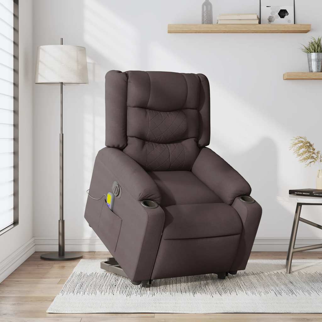 vidaXL Fotoliu electric masaj rabatabil cu ridicare maro închis textil vidaXL Fotoliu electric masaj rabatabil cu ridicare maro închis textil