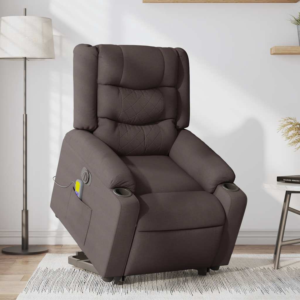 vidaXL Fotoliu electric masaj rabatabil cu ridicare maro închis textil vidaXL Fotoliu electric masaj rabatabil cu ridicare maro închis textil