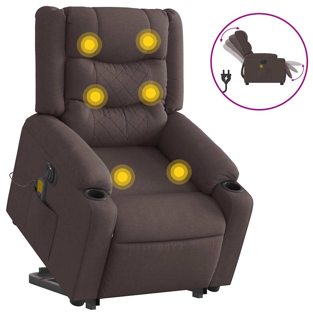 vidaXL Fotoliu electric masaj rabatabil cu ridicare maro închis textil vidaXL Fotoliu electric masaj rabatabil cu ridicare maro închis textil