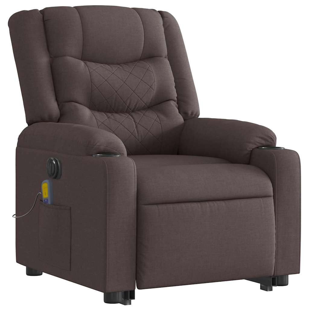 vidaXL Fotoliu electric masaj rabatabil cu ridicare maro închis textil vidaXL Fotoliu electric masaj rabatabil cu ridicare maro închis textil