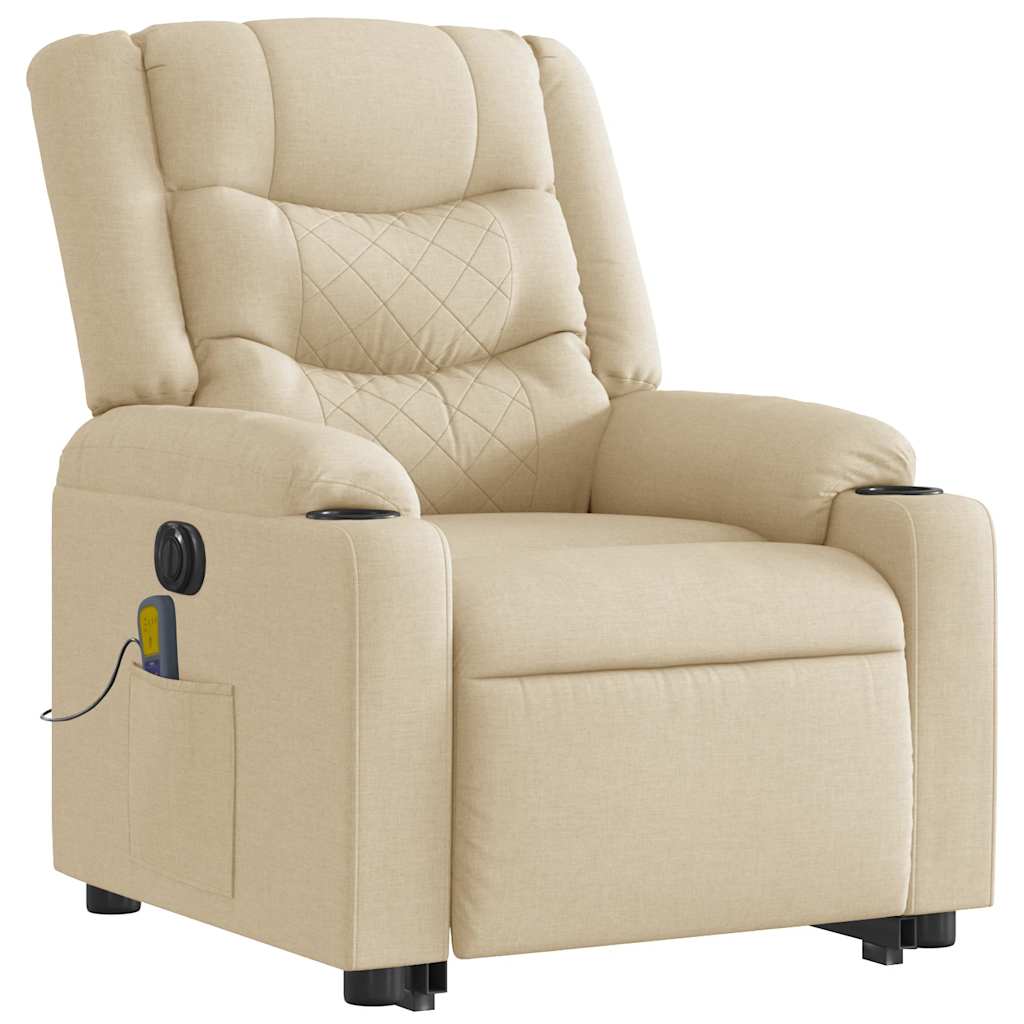 vidaXL Fotoliu electric de masaj rabatabil cu ridicare, crem, textil vidaXL Fotoliu electric de masaj rabatabil cu ridicare, crem, textil