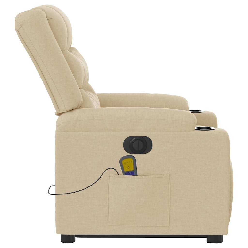 vidaXL Fotoliu electric de masaj rabatabil cu ridicare, crem, textil vidaXL Fotoliu electric de masaj rabatabil cu ridicare, crem, textil