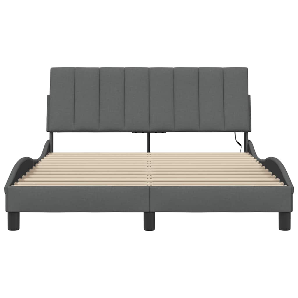 vidaXL Cadru de pat fără saltea, gri închis, 140x190 cm, textil