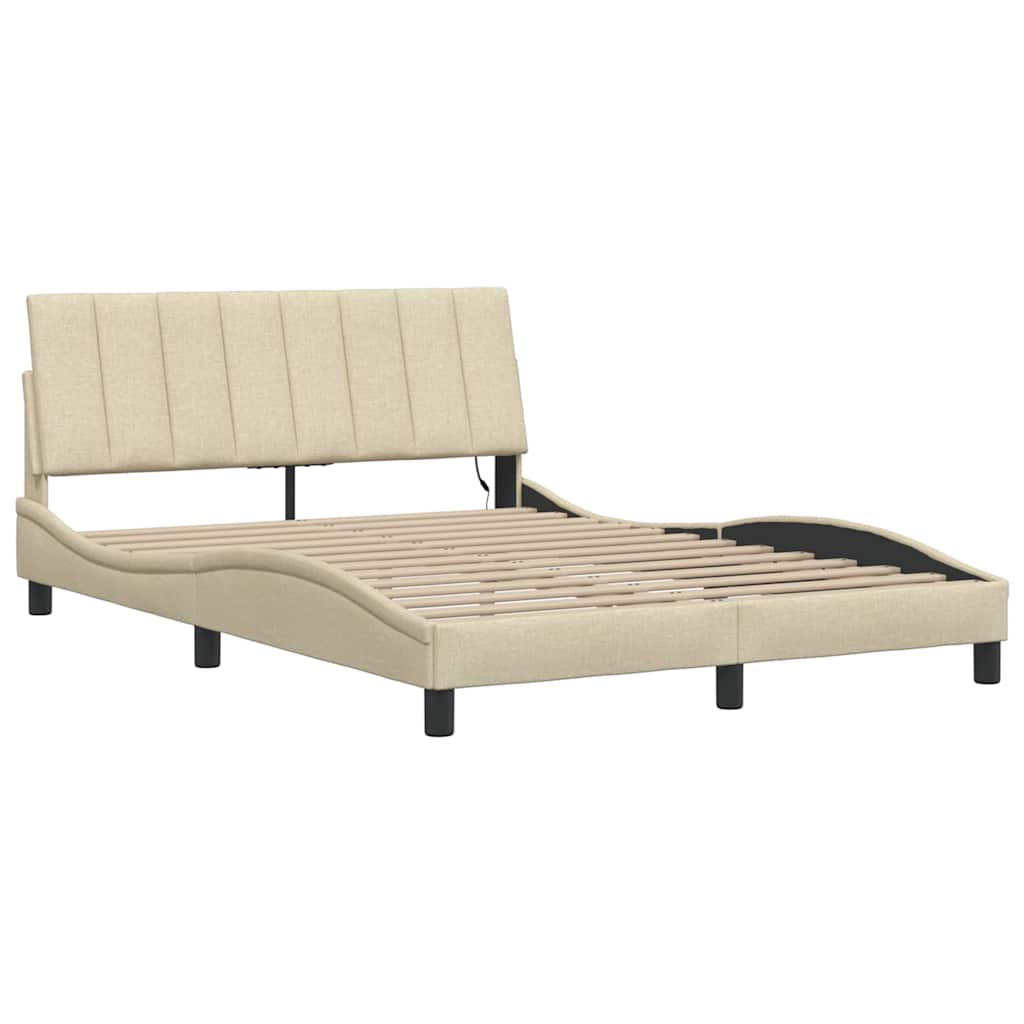 vidaXL Cadru de pat fără saltea, crem, 140x190 cm, textil