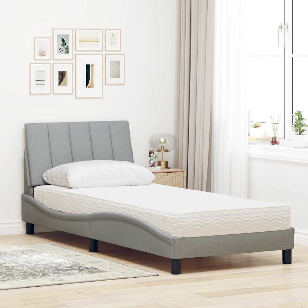 vidaXL Pat cu saltea, gri deschis, 80x200 cm, textil