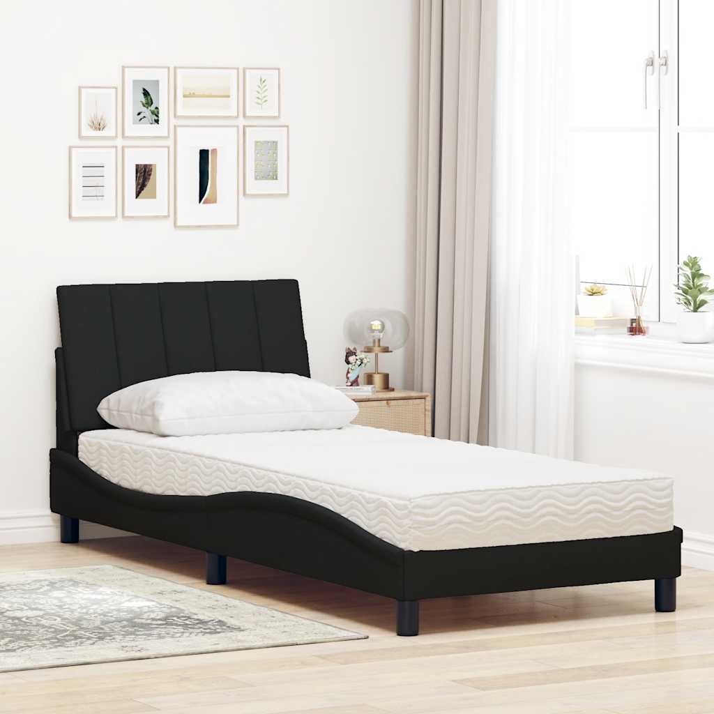 vidaXL Pat cu saltea, negru, 80x200 cm, textil