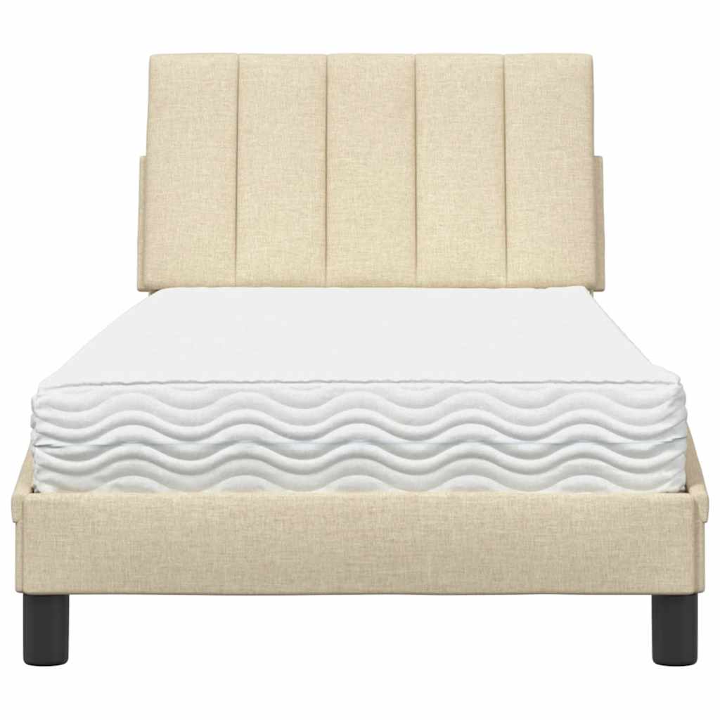 vidaXL Pat cu saltea, crem, 80x200 cm, textil vidaXL Pat cu saltea, crem, 80x200 cm, textil