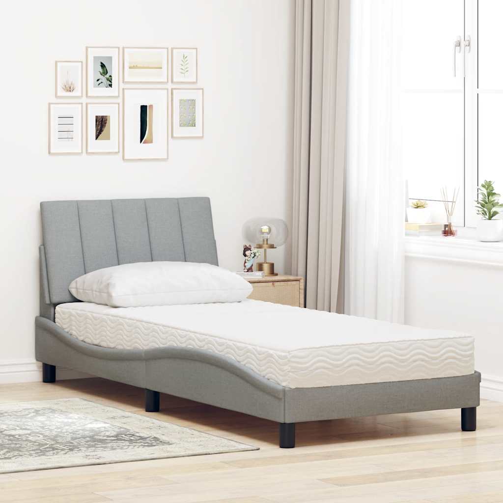 vidaXL Pat cu saltea, gri deschis, 90x190 cm, textil