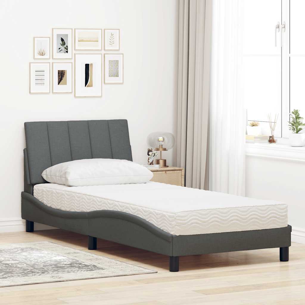 vidaXL Pat cu saltea, gri închis, 90x190 cm, textil