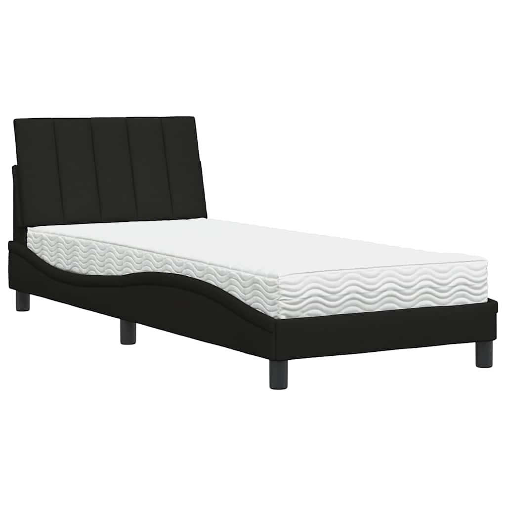vidaXL Pat cu saltea, negru, 90x190 cm, textil
